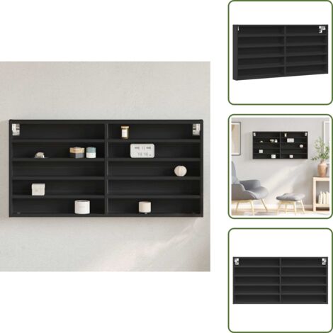 The Living Store Armadietto con Vetrina Nero 100x8,5x50 cm in Legno Multistrato - Armadio con vetrina
