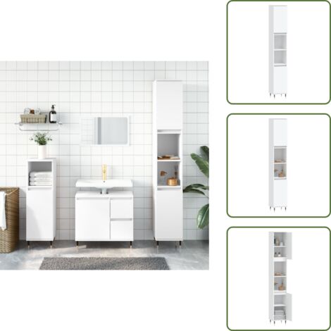 The Living Store Armadietto da Bagno Bianco 30x30x190 cm in Legno Multistrato - Armadio da bagno