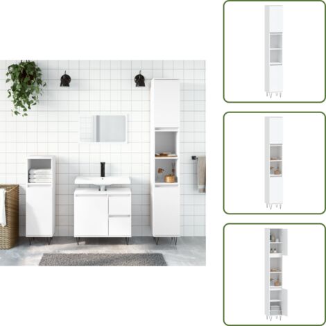 The Living Store Armadietto da Bagno Bianco 30x30x190 cm in Legno Multistrato - Armadio da bagno
