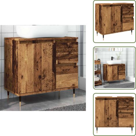 The Living Store Armadietto da Bagno Legno Antico 65x33x60 cm in Truciolato - Armadio da bagno