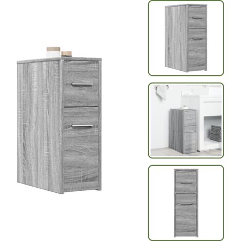 The Living Store Armadietto da Bagno Stretto con Ruote Grigio Sonoma Truciolato - Armadietto da bagno con ruote
