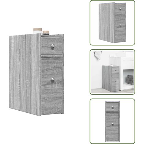 The Living Store Armadietto da Bagno Stretto con Ruote Grigio Sonoma Truciolato - Armadietto da bagno con ruote