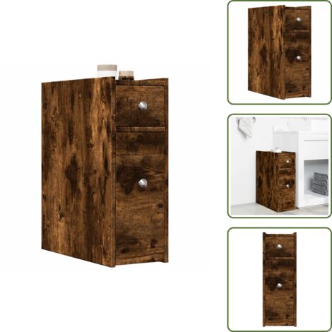 The Living Store Armadietto da Bagno Stretto con Ruote Rovere Fumo in Truciolato - Armadio da bagno