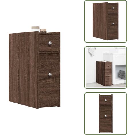 The Living Store Armadietto da Bagno Stretto con Ruote Rovere Marrone Truciolato - Armadietto da bagno stretto