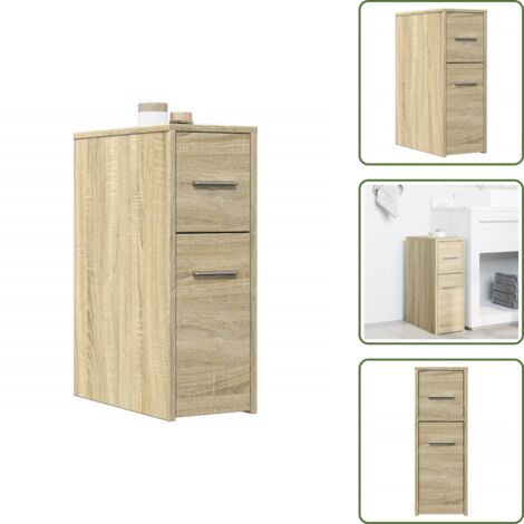 The Living Store Armadietto da Bagno Stretto con Ruote Rovere Sonoma Truciolato - Armadietto da bagno con ruote