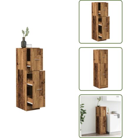 The Living Store Armadietto da Farmacia Legno Vecchio 30x41x118 cm in Truciolato - Credenza da farmacia