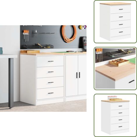 The Living Store Armadietto da Garage Bianco 60x51x85 cm Legno Massello di Pino - Armadio da garage