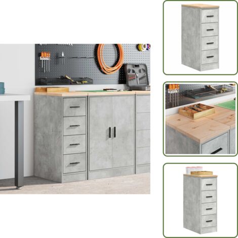 The Living Store Armadietto da Garage Grigio cemento 30x51x85 cm - Armadio per attrezzi
