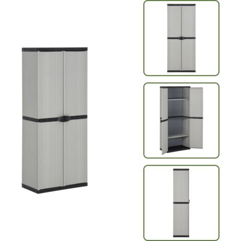 The Living Store Armadietto da Giardino con 3 Ripiani Grigio e Nero 68x40x168 cm - Armadio da balcone