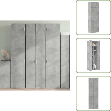 The Living Store Armadietto Grigio Cemento 70x42,5x225 cm in Legno Multistrato - Armadietto grigio cemento