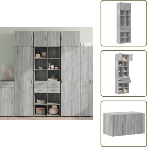The Living Store Armadietto Grigio Sonoma 70x42,5x225 cm in Truciolato - Armadio