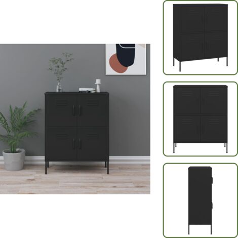 The Living Store Armadietto Nero 80x35x101,5 cm in Acciaio - Armadietto nero