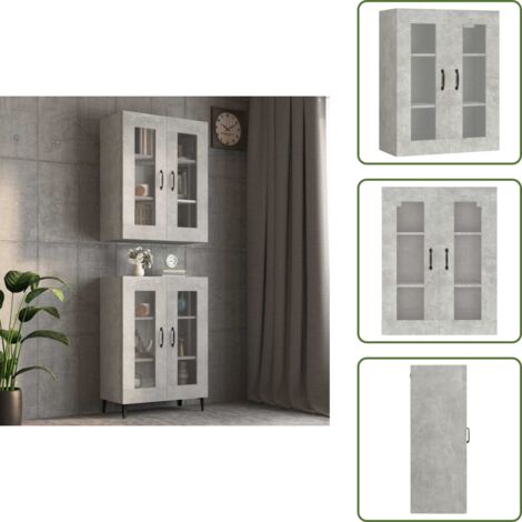 The Living Store Armadietto Pensile a Parete Grigio Cemento 69,5x34x90 cm - Armadietto pensile