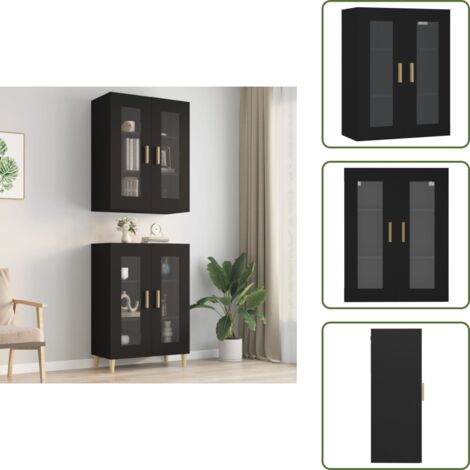 The Living Store Armadietto Pensile a Parete Nero 69,5x34x90 cm - Armadietto pensile
