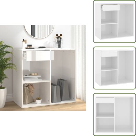 The Living Store Armadietto per Cosmetici Bianco Lucido 80x40x75 cm in Legno - Armadietto per oggetti