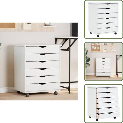 The Living Store Armadietto Rotante con Cassetti MOSS Bianco Legno Massello Pino - Cassetti