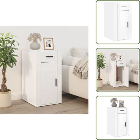 The Living Store Armadietto Scrivania Bianco Lucido 40x49x75cm Legno Multistrato - Armadio da ufficio