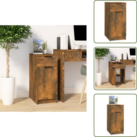 The Living Store Armadietto Scrivania Rovere Fumo 33,5x50x75cm Legno Multistrato - Armadio da scrivania