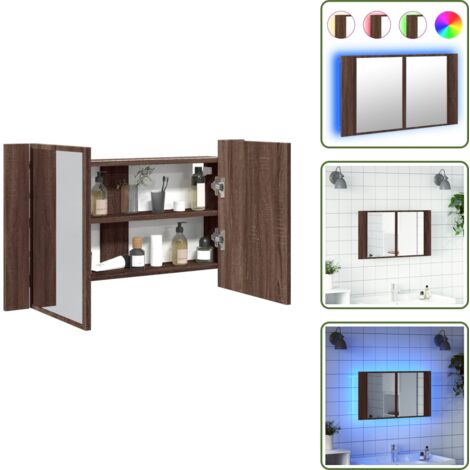 The Living Store Armadietto Specchio con LED Rovere Marrone 80x12x45cm Acrilico - Armadietto da bagno