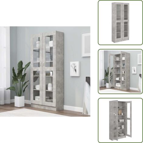 The Living Store Armadietto Vetrina Grigio Cemento 82,5x30,5x185,5cm Multistrato - Libreria in legno multistrato