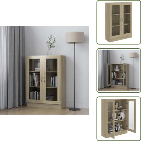 The Living Store Armadietto Vetrina Rovere Sonoma 82,5x30,5x115 cm Multistrato - Libreria in legno multistrato