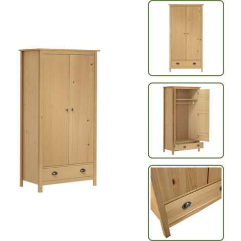 The Living Store Armadio a 2 Ante Hill 89x50x170 cm Legno Massello di Pino - Armadio in legno