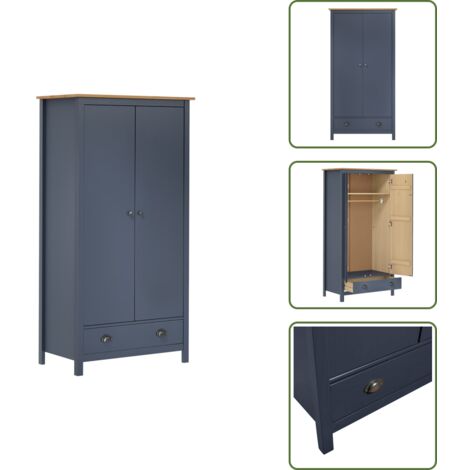 The Living Store Armadio a 2 Ante Hill Grigio 89x50x170 cm in Legno di Pino - Armadio in legno