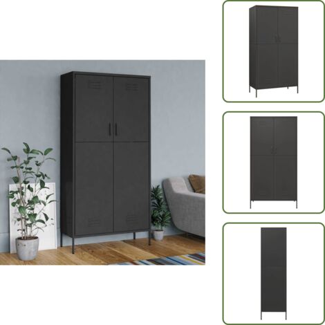 The Living Store Armadio Antracite 90x50x180 cm in Acciaio - Armadio in acciaio