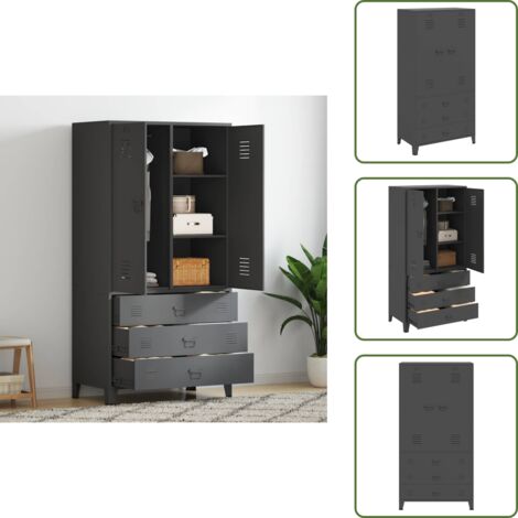 The Living Store Armadio Antracite Industriale 90x50x180 cm in Metallo - Armadio industriale