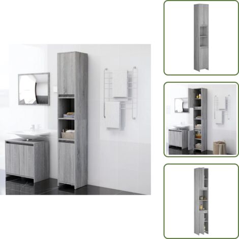 The Living Store Armadio Bagno Rovere Grigio 30x30x183,5cm Legno Ingegnerizzato - Armadio da bagno