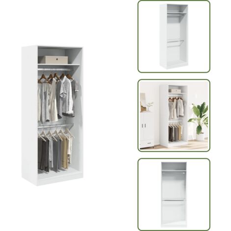 The Living Store Armadio Bianco 80x50x200 cm in Legno Multistrato - Armadio bianco