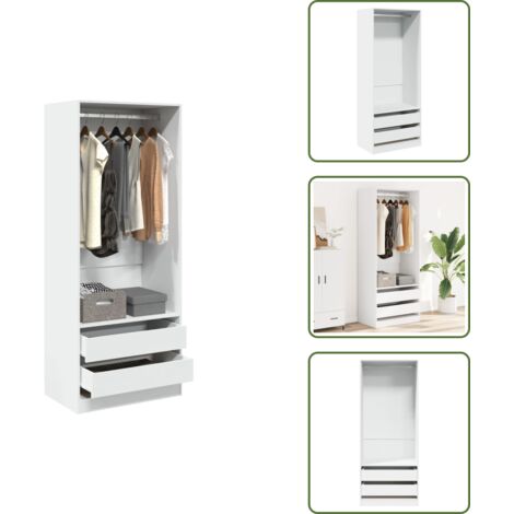 The Living Store Armadio Bianco 80x50x200 cm in Legno Multistrato - Armadio in legno
