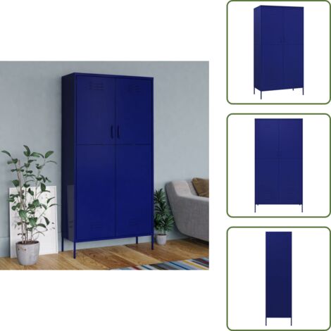 The Living Store Armadio Blu Marino 90x50x180 cm in Acciaio - Armadio in acciaio