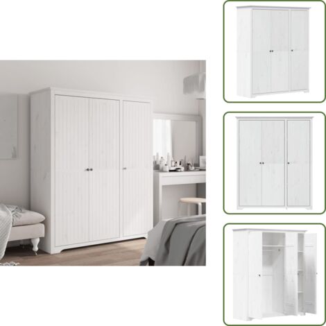 The Living Store Armadio BODO 146x53,5x173 cm in Legno Massello di Pino Bianco - Armadio francese