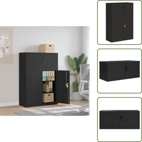 The Living Store Armadio Classificatore Nero 90x40x130 cm in Acciaio - Armadio per ufficio