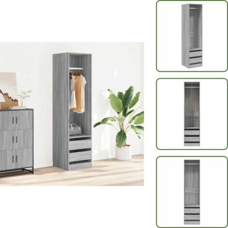 The Living Store Armadio con Cassetti Grigio Sonoma 50x50x200 Legno Multistrato - Armadio in legno multistrato