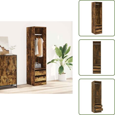The Living Store Armadio con Cassetti Rovere Fumo 50x50x200 cm Legno Multistrato - Armadio in legno multistrato
