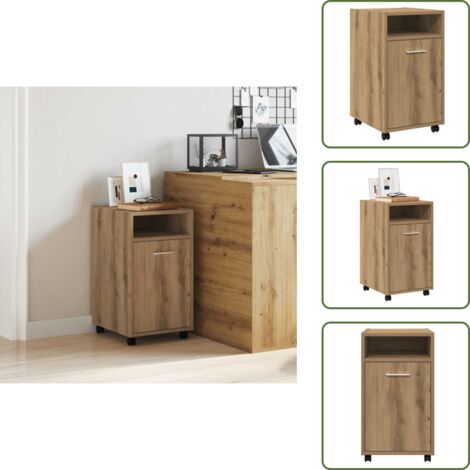 The Living Store Armadio con Ruote Rovere Artigianale 33x38x60 cm in Truciolato - Credenza con cassetto