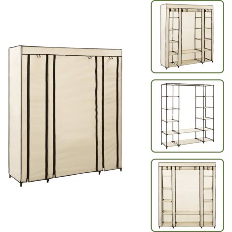 The Living Store Armadio con Scomparti e Aste Crema 150x45x176 cm in Tessuto - Armadio da esterno