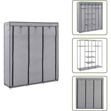 The Living Store Armadio con Scomparti e Aste Grigio 150x45x175 cm in Tessuto - Armadio con scomparti