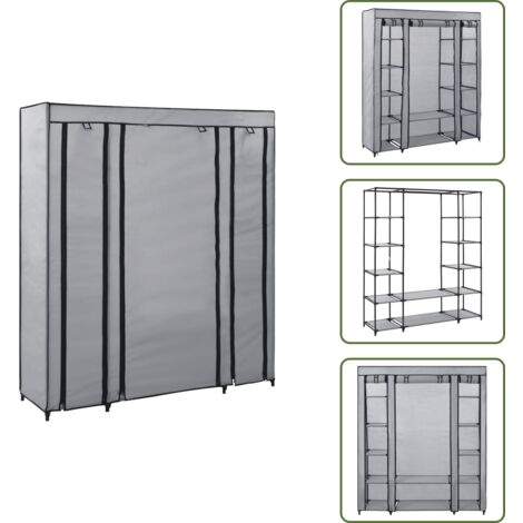The Living Store Armadio con Scomparti e Aste Grigio 150x45x176 cm in Tessuto - Armadio con scomparti