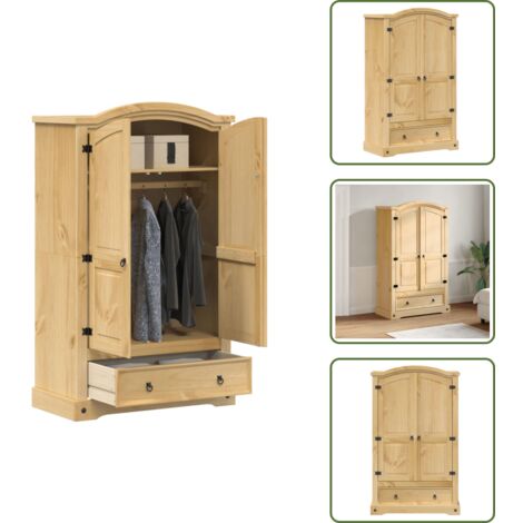 The Living Store Armadio "Corona" 101x52x170 cm Legno Massello di Pino - Armadio per camera da letto