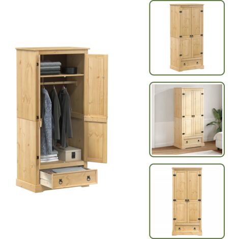 The Living Store Armadio Corona 76x50x170 cm in Legno Massello di Pino - Armadio per camera da letto