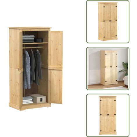 The Living Store Armadio Corona 76x50x170 cm in Legno Massello di Pino - Armadio per camera da letto