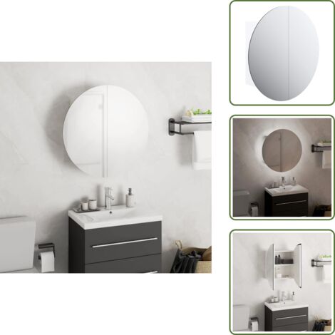 The Living Store Armadio da Bagno con Specchio Rotondo e LED Bianco 40x40x17,5cm - Specchio rotondo