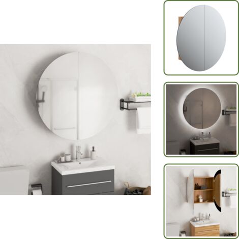 The Living Store Armadio da Bagno con Specchio Rotondo e LED Rovere 54x54x17,5cm - Specchio rotondo