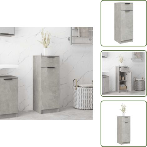 The Living Store Armadio da Bagno Grigio Cemento 32x34x90cm in Legno Multistrato - Armadio in legno