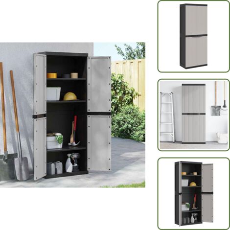 The Living Store Armadio da Esterno Grigio e Nero 65x37x165 cm in PP - Armadio da esterno