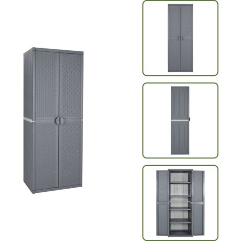 The Living Store Armadio da Giardino Grigio 65x45x172 cm in Rattan PP - Armadio in rattan