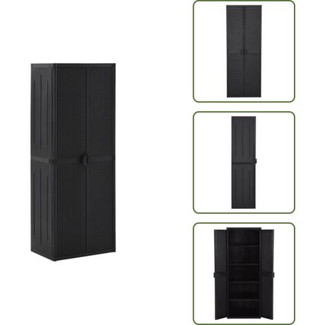 The Living Store Armadio da Giardino Nero 65x45x172 cm in Rattan PP - Armadio in rattan